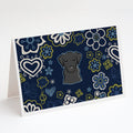 Blue Flowers Black Labrador Greeting Cards Pack of 8 Blank Cards with Envelopes Whimsical A7 Size 5x7