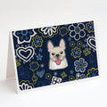 Blue Flowers French Bulldog Greeting Cards Pack of 8 Blank Cards with Envelopes Whimsical A7 Size 5x7