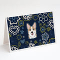 Blue Flowers Sable Corgi Greeting Cards Pack of 8 Blank Cards with Envelopes Whimsical A7 Size 5x7