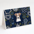 Blue Flowers Jack Russell Terrier Greeting Cards Pack of 8 Blank Cards with Envelopes Whimsical A7 Size 5x7