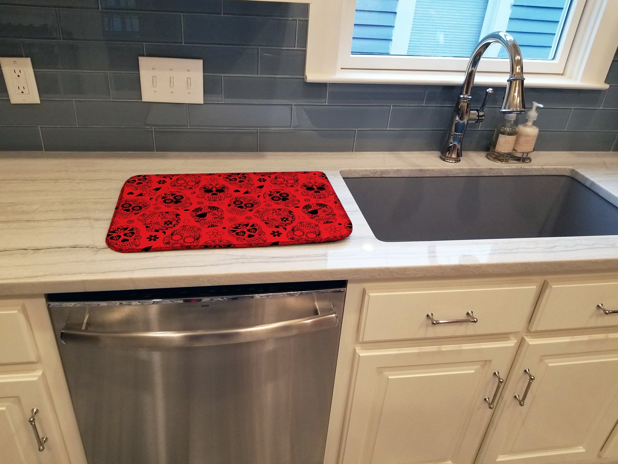 Day of the Dead Red Dish Drying Mat Absorbent Dish Drying Mat Pad for Kitchen Counter Dish Drainer Mat for Countertop, 14 x 21", Multicolor