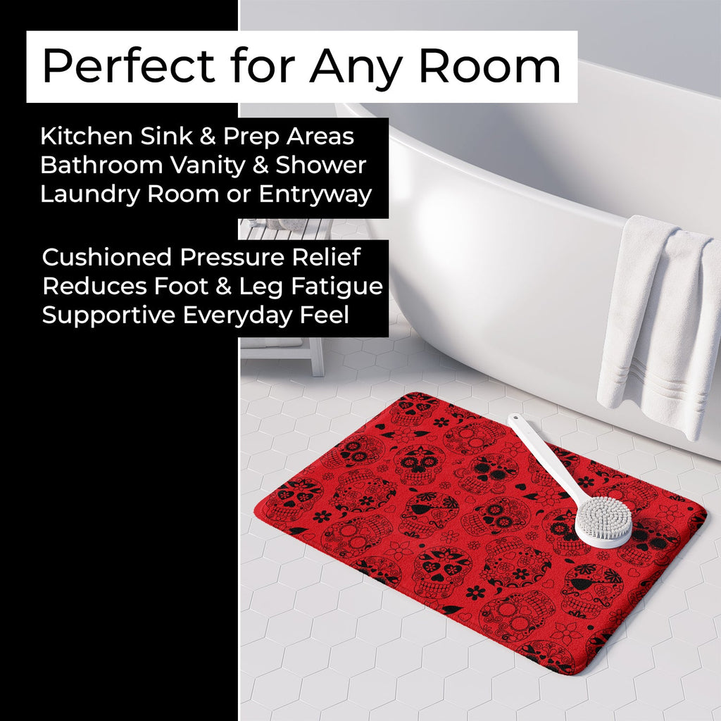 Day of the Dead Red Memory Foam Kitchen Mat Machine Washable Anti-Fatigue Cushion Comfort Bath or Kitchen Rug