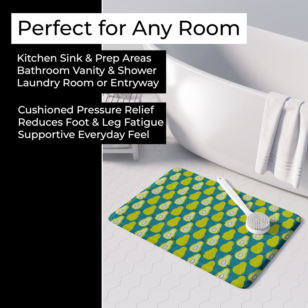 Pears on Green Memory Foam Kitchen Mat Machine Washable Anti-Fatigue Cushion Comfort Bath or Kitchen Rug