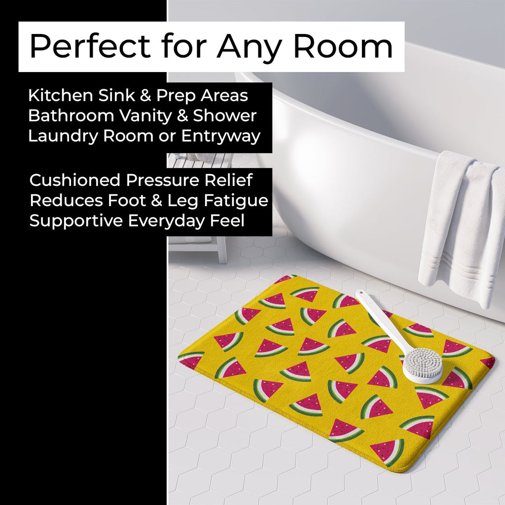 Watermelon on Yellow Memory Foam Kitchen Mat Machine Washable Anti-Fatigue Cushion Comfort Bath or Kitchen Rug