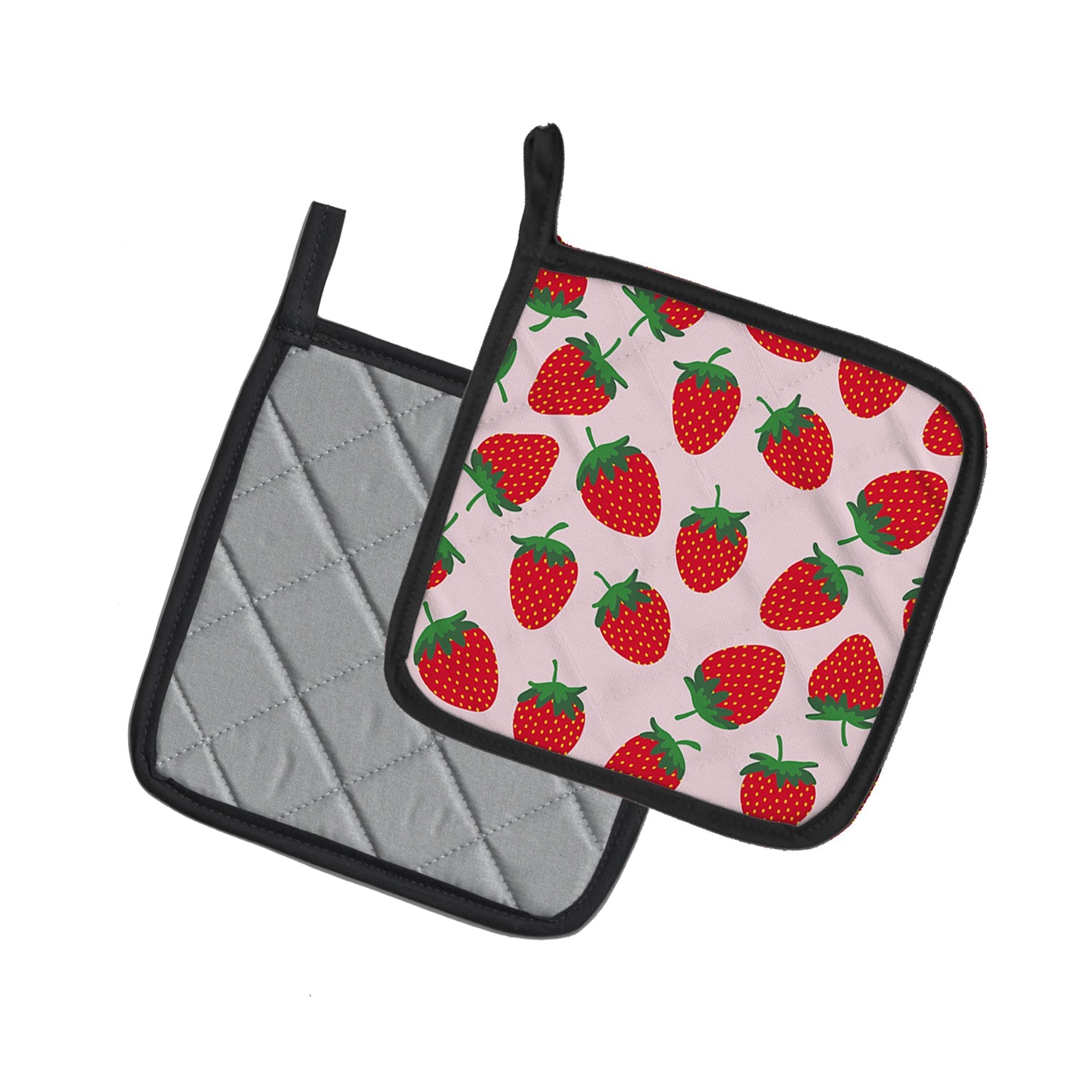 Strawberries on Pink Pot Holder Set of 2 Heat Resistant Quilted Hot Pads 7.5 x 7.5 Inch, Insulated Kitchen Trivets for Cooking & Baking
