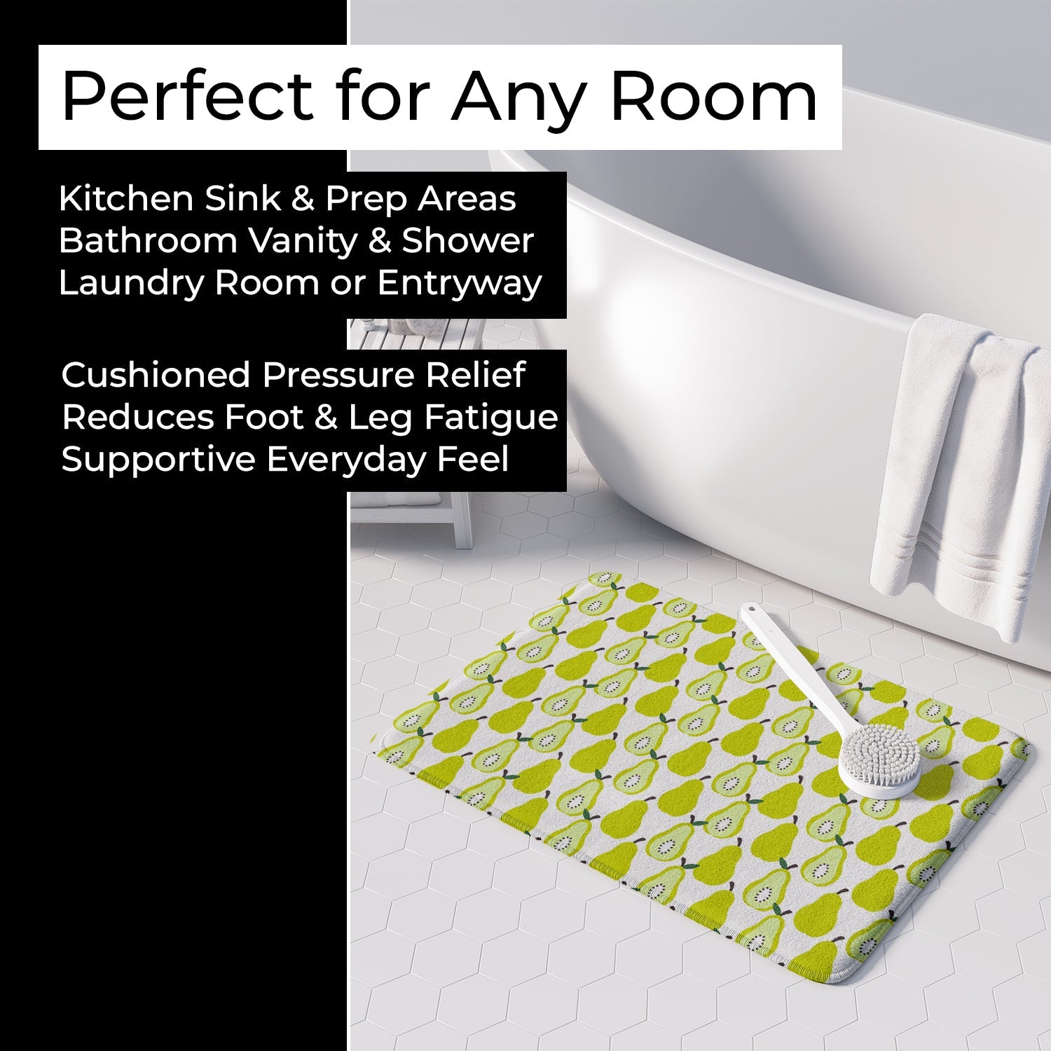 Pears on White Memory Foam Kitchen Mat Machine Washable Anti-Fatigue Cushion Comfort Bath or Kitchen Rug