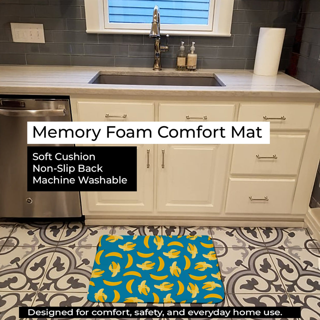 Bananas on Blue Memory Foam Kitchen Mat Machine Washable Anti-Fatigue Cushion Comfort Bath or Kitchen Rug