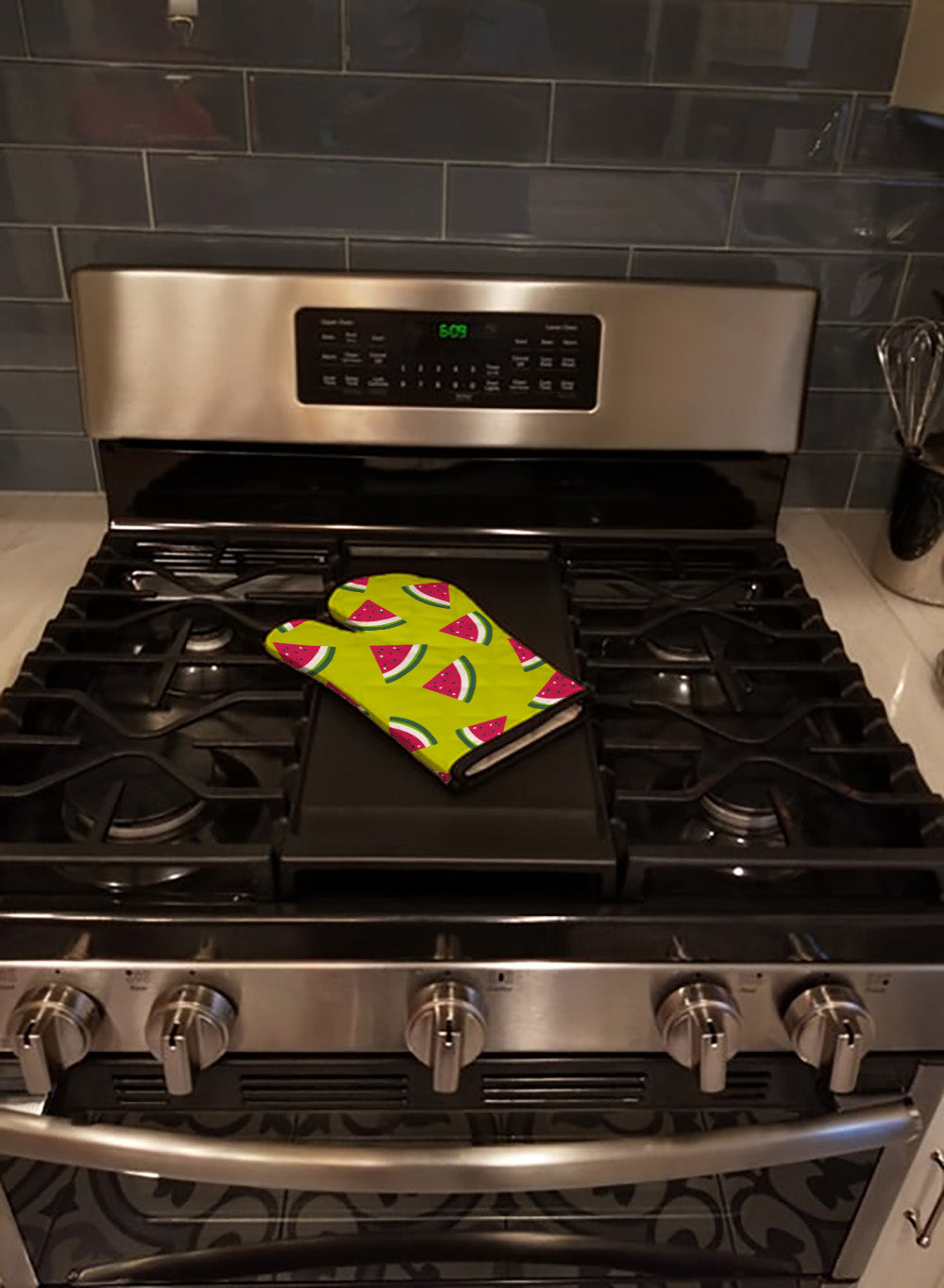 Watermelon on Lime Green Oven Mitt Heat Resistant Thick Oven Mitt for Hot Pans and Oven, Kitchen Mitt Protect Hands, Cooking Baking Glove