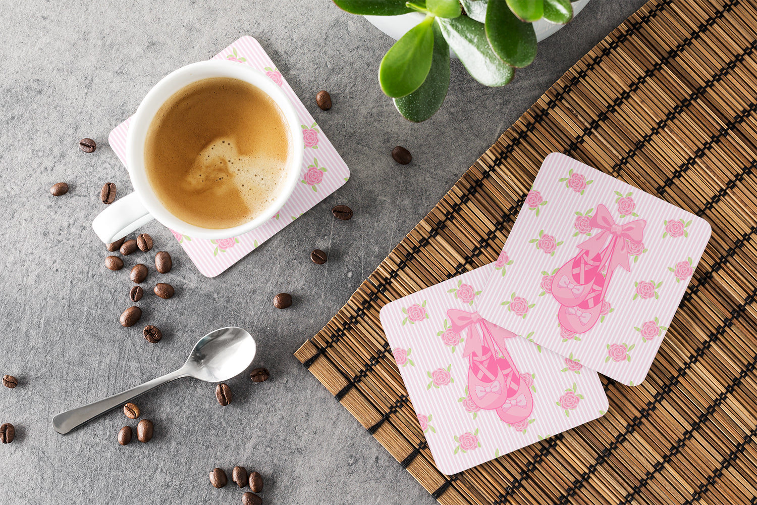 Ballerina Ballet Shoes Foam Coasters Set of 4 Cup Coasters for Indoor Outdoor, Tabletop Protection, Anti Slip, Mouse pad Material