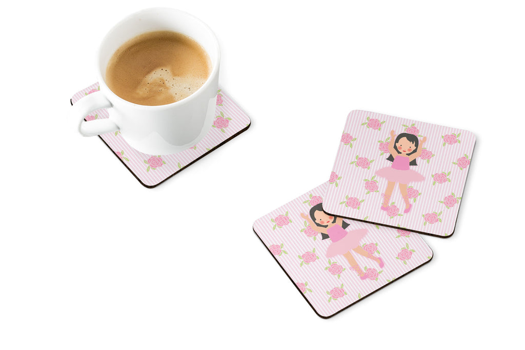 Ballerina Long Dark Hair Foam Coasters Set of 4 Cup Coasters for Indoor Outdoor, Tabletop Protection, Anti Slip, Mouse pad Material