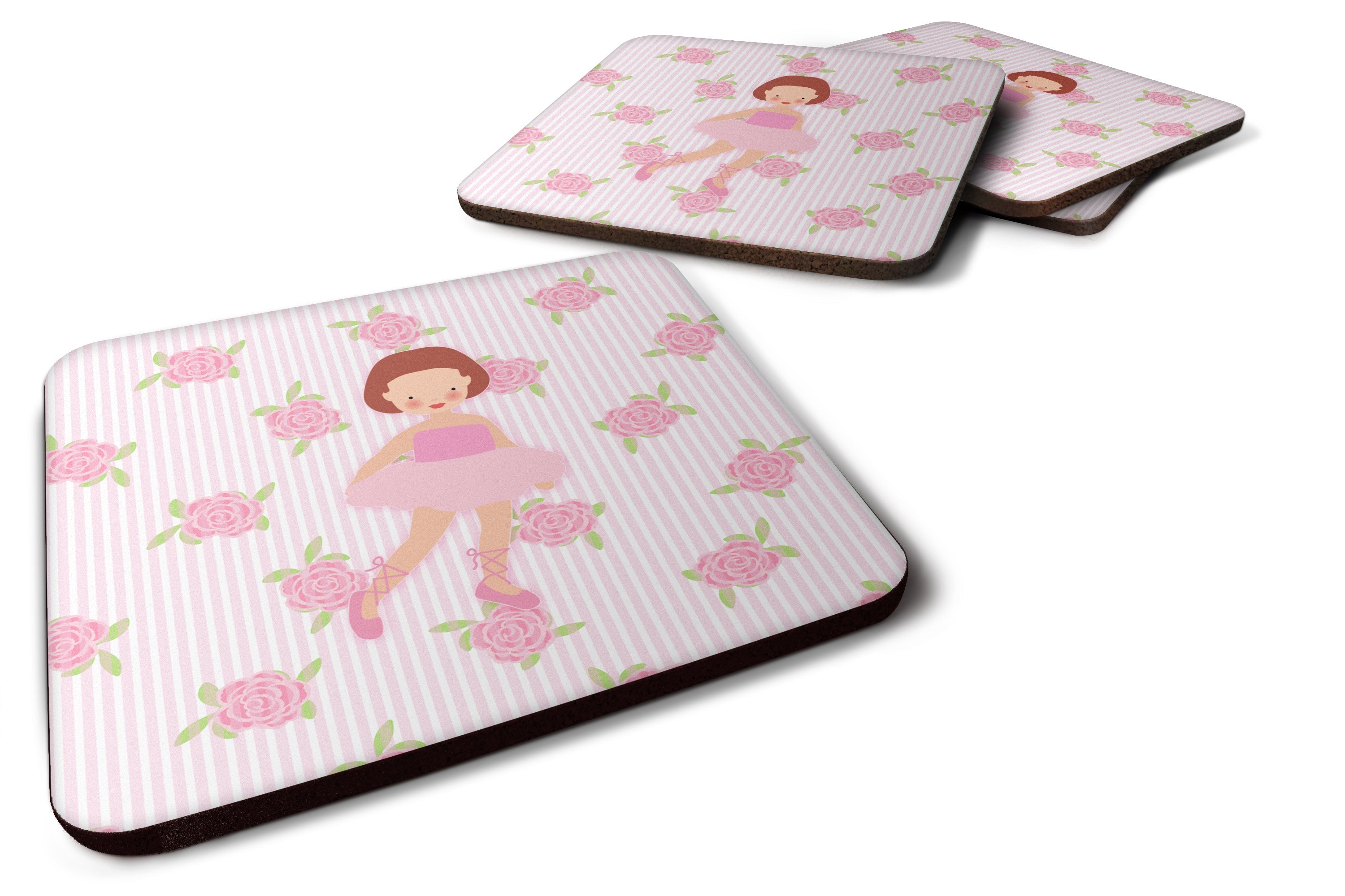 Ballerina Red Short Hair Foam Coasters Set of 4 Cup Coasters for Indoor Outdoor, Tabletop Protection, Anti Slip, Mouse pad Material