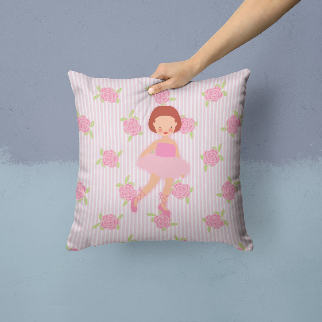 Ballerina Red Short Hair Decorative Throw Pillow 14x14 Indoor Outdoor Accent Cushion, Fabric Cover with Insert for Sofa, Bed, Porch & Living Room