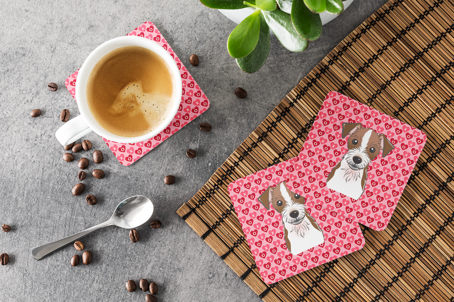 Jack Russell Terrier Foam Coasters Set of 4 Cup Coasters for Indoor Outdoor, Tabletop Protection, Anti Slip, Mouse pad Material