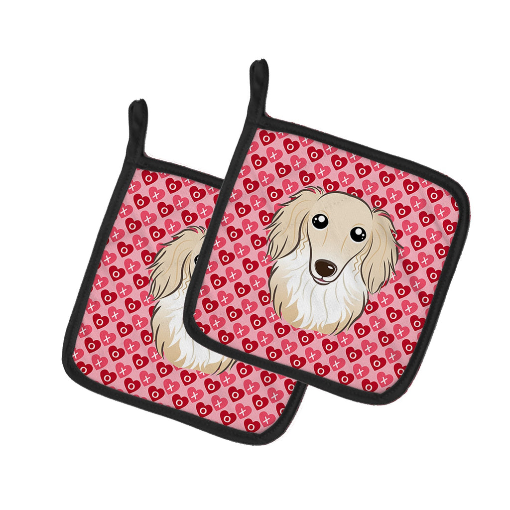 Longhair Creme Dachshund Pot Holder Set of 2 Heat Resistant Quilted Hot Pads 7.5 x 7.5 Inch, Insulated Kitchen Trivets for Cooking & Baking