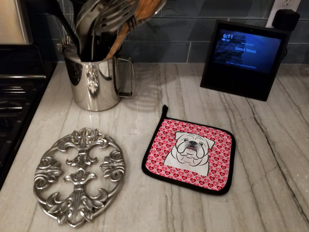 White English Bulldog  Pot Holder Set of 2 Heat Resistant Quilted Hot Pads 7.5 x 7.5 Inch, Insulated Kitchen Trivets for Cooking & Baking