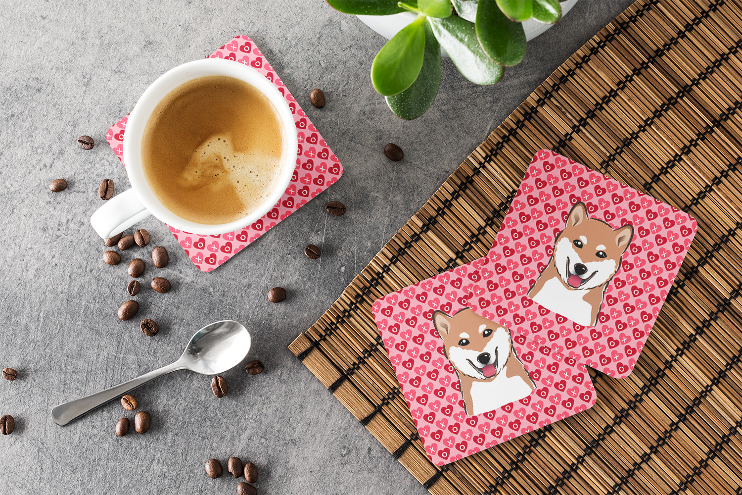 Shiba Inu Foam Coasters Set of 4 Cup Coasters for Indoor Outdoor, Tabletop Protection, Anti Slip, Mouse pad Material