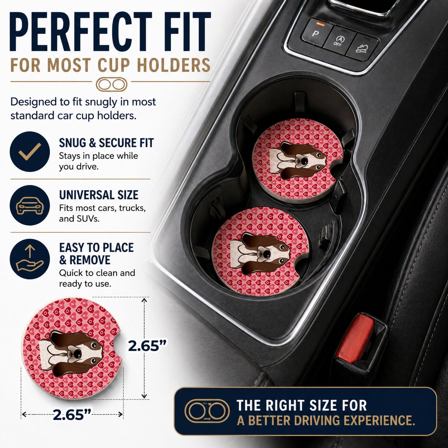 Basset Hound Set of 2 Cup Holder Car Coasters Absorbent Round Sandstone Coasters Gifts for Men or Women, 2.5, Multicolor