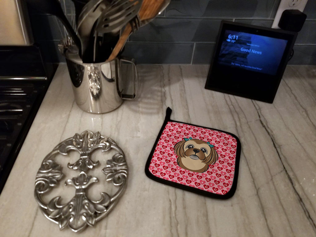 Chocolate Brown Shih Tzu Pot Holder Set of 2 Heat Resistant Quilted Hot Pads 7.5 x 7.5 Inch, Insulated Kitchen Trivets for Cooking & Baking