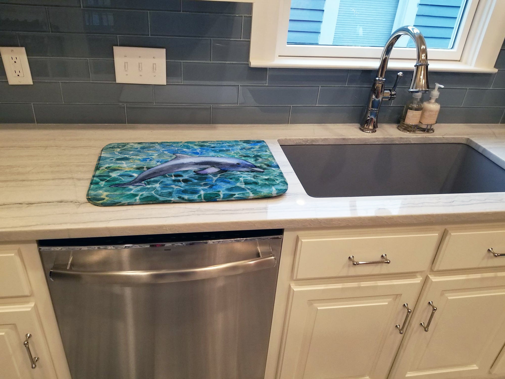 Dolphin Dish Drying Mat Absorbent Dish Drying Mat Pad for Kitchen Counter Dish Drainer Mat for Countertop, 14 x 21", Multicolor
