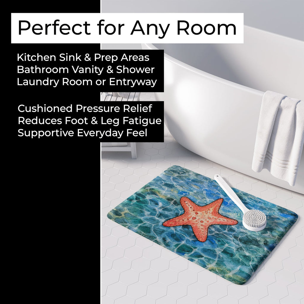 Starfish Memory Foam Kitchen Mat Machine Washable Anti-Fatigue Cushion Comfort Bath or Kitchen Rug