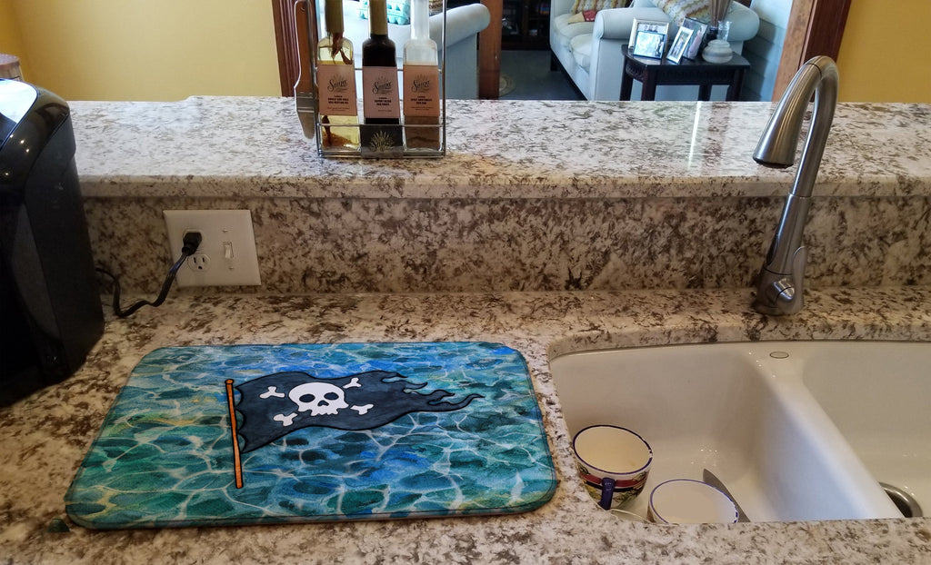 Pirate Flag Dish Drying Mat Absorbent Dish Drying Mat Pad for Kitchen Counter Dish Drainer Mat for Countertop, 14 x 21", Multicolor
