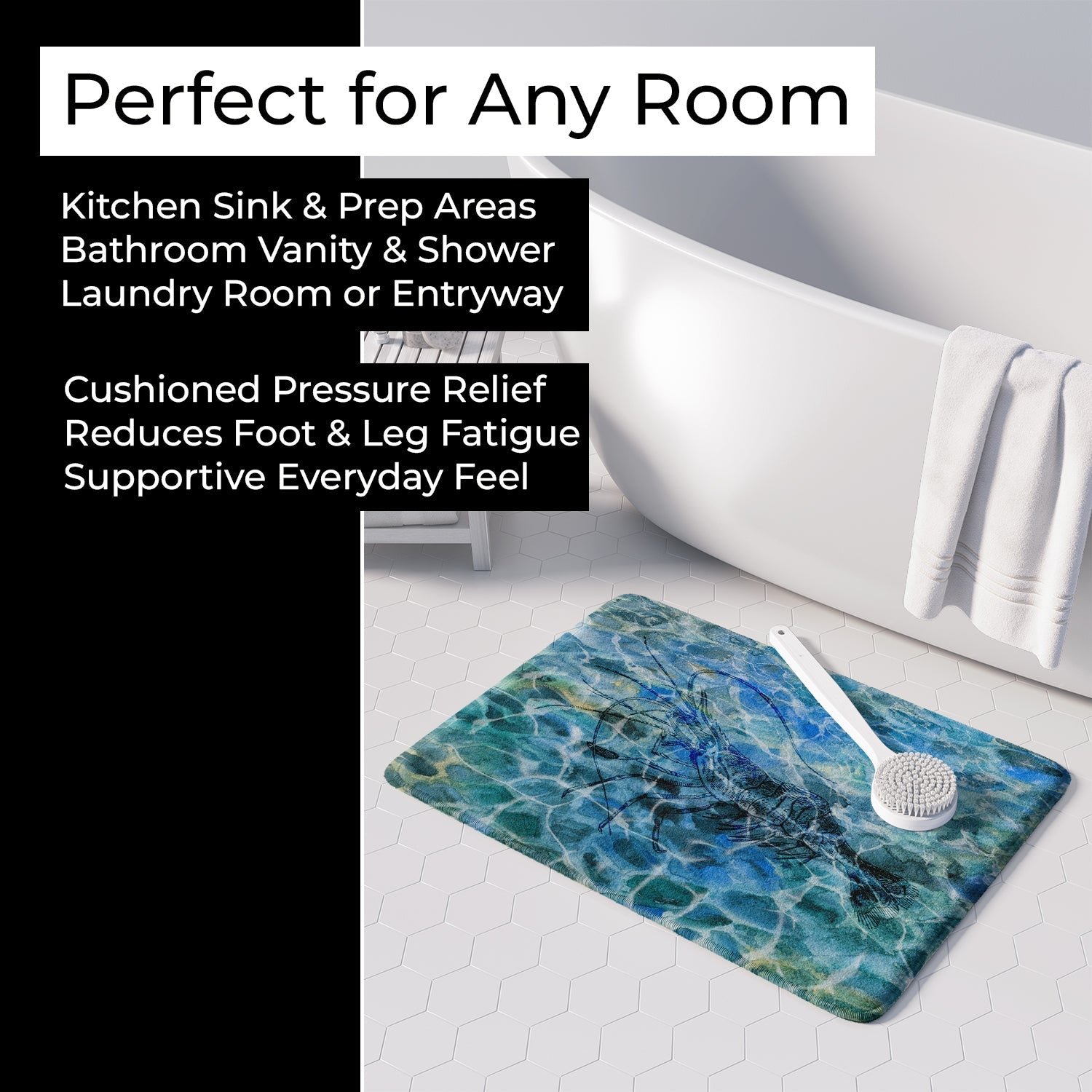 Shrimp Under water Memory Foam Kitchen Mat Machine Washable Anti-Fatigue Cushion Comfort Bath or Kitchen Rug