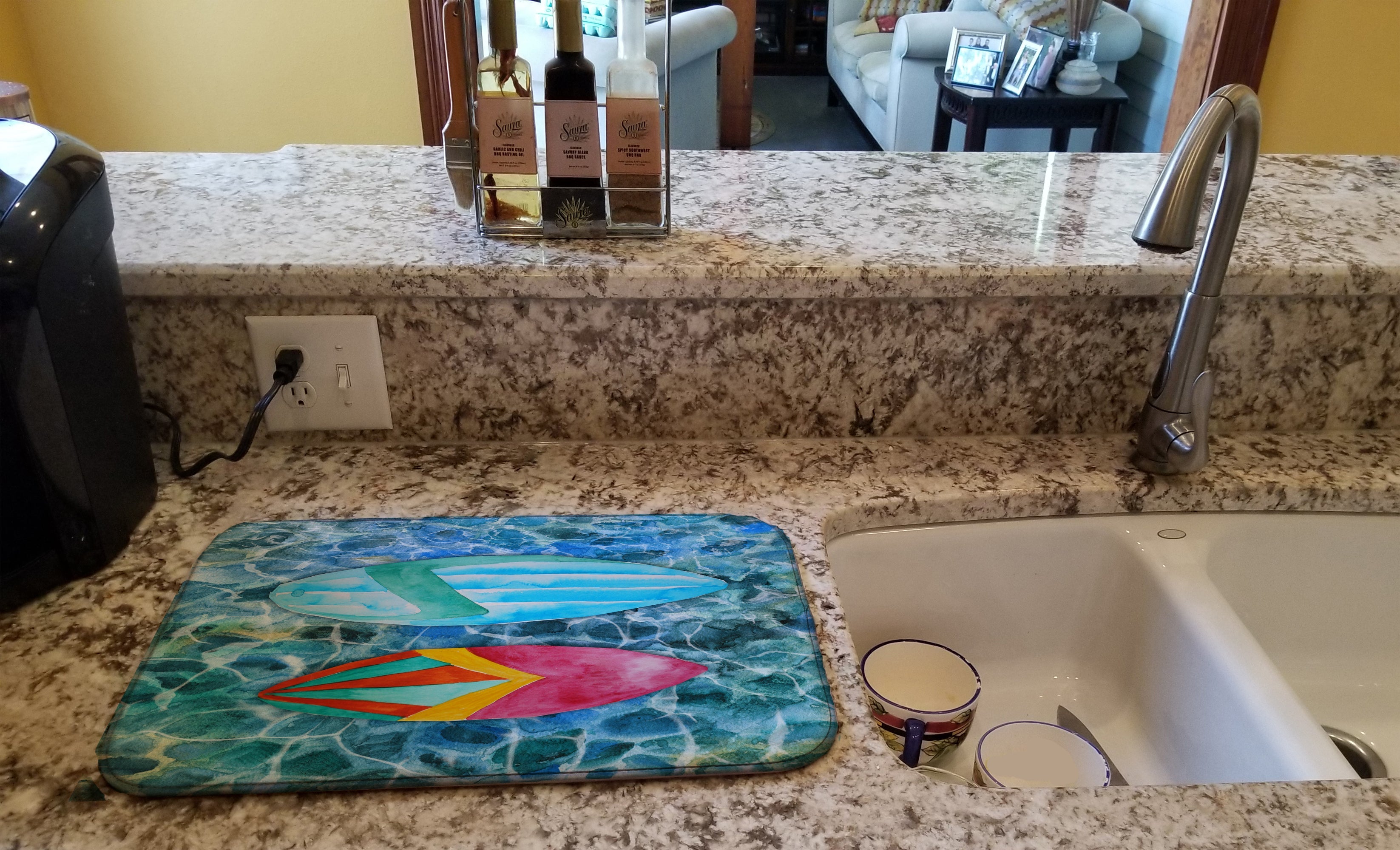 Surf Boards on the Water Dish Drying Mat Absorbent Dish Drying Mat Pad for Kitchen Counter Dish Drainer Mat for Countertop, 14 x 21", Multicolor