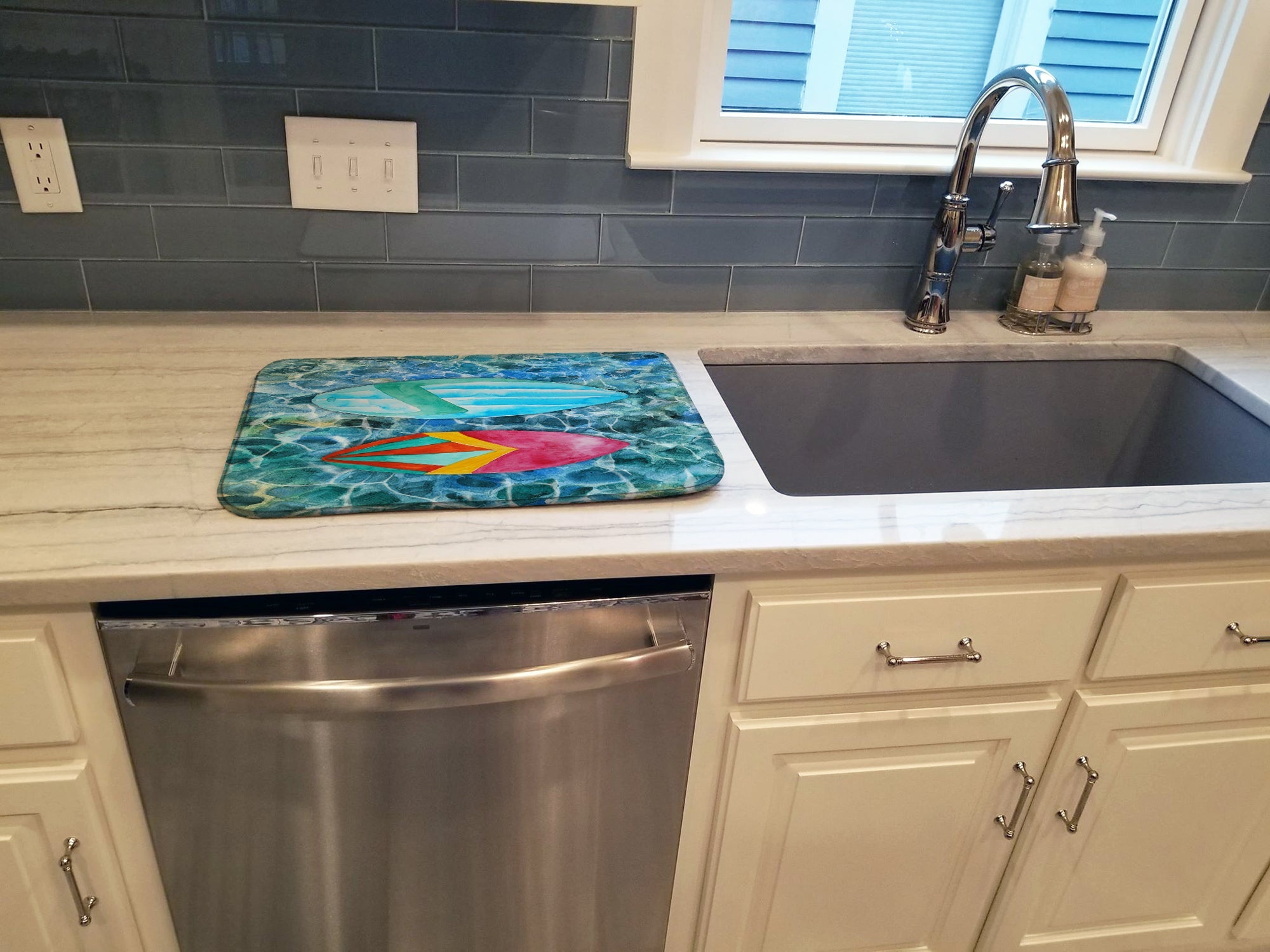 Surf Boards on the Water Dish Drying Mat Absorbent Dish Drying Mat Pad for Kitchen Counter Dish Drainer Mat for Countertop, 14 x 21", Multicolor