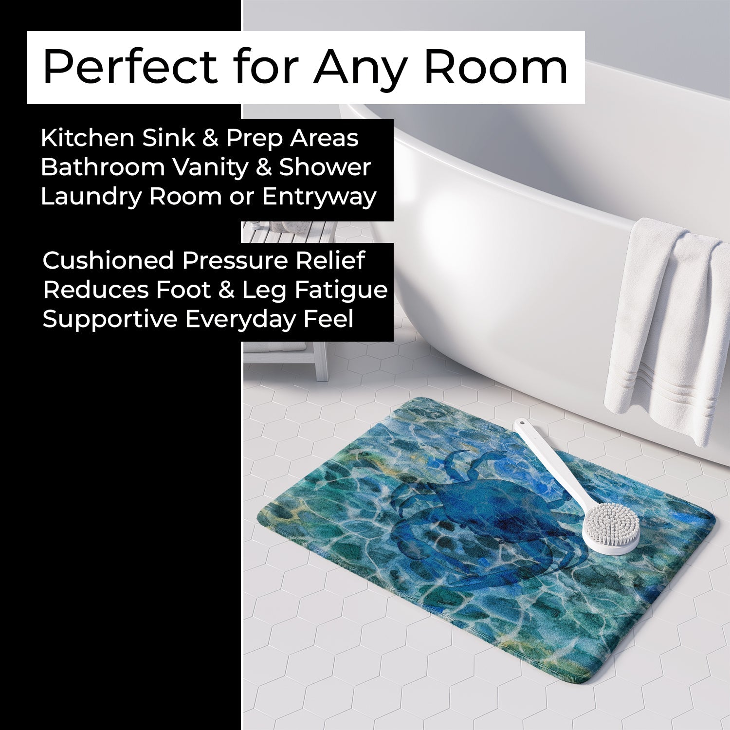 Blue Crab Under Water Memory Foam Kitchen Mat Machine Washable Anti-Fatigue Cushion Comfort Bath or Kitchen Rug