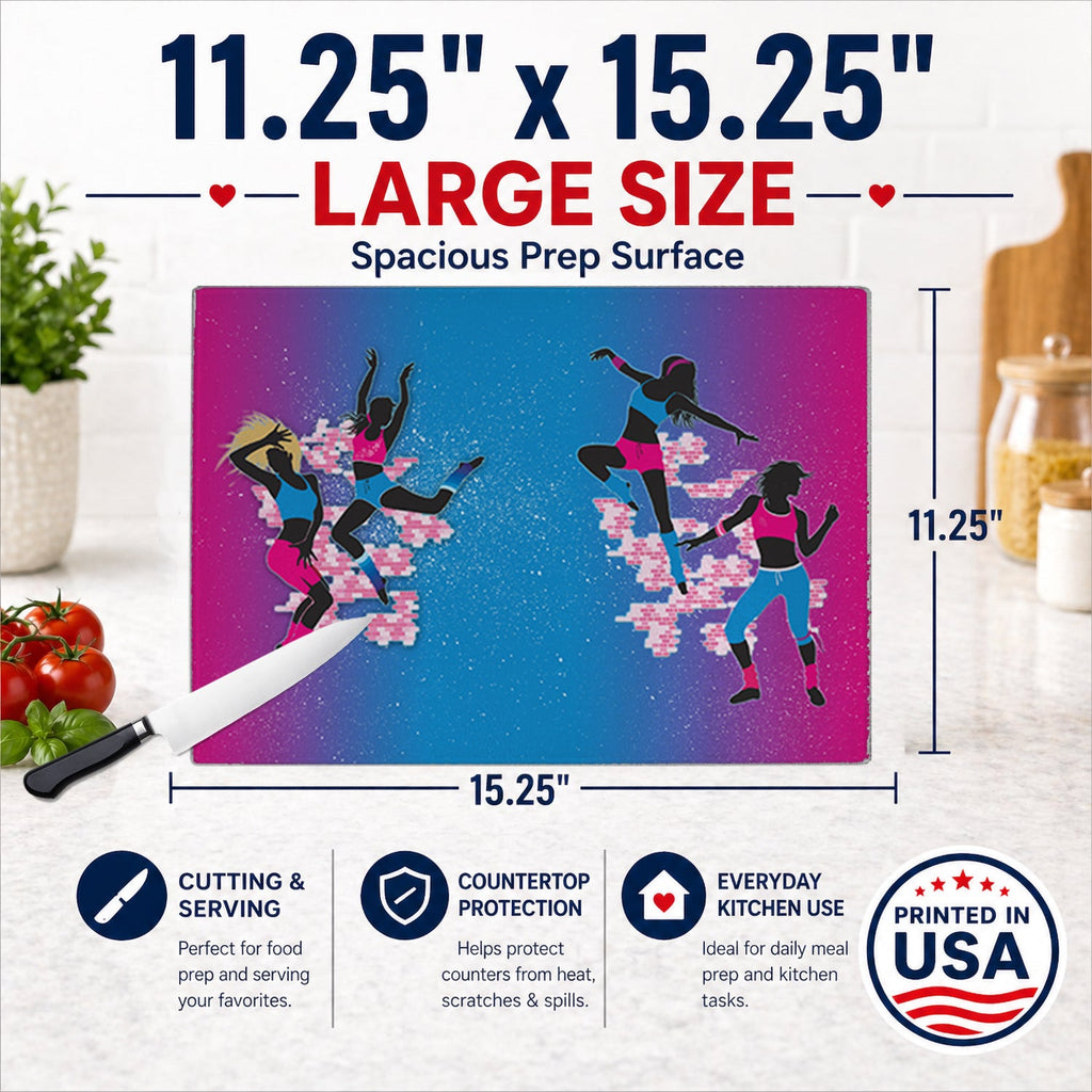 Hip Hop in Pink Blue Cutting Board Tempered Glass Kitchen Cutting Surface, Heat Resistant Chopping, Non-Slip Feet, Food Prep & Serving