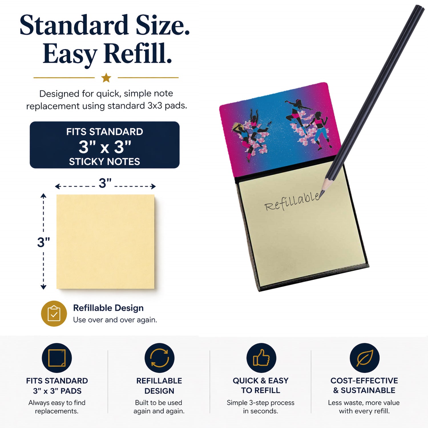 Hip Hop in Pink Blue Watercolor Sticky Note Holder Refillable Dispenser Desk Accessory 3x3 Pad Gift