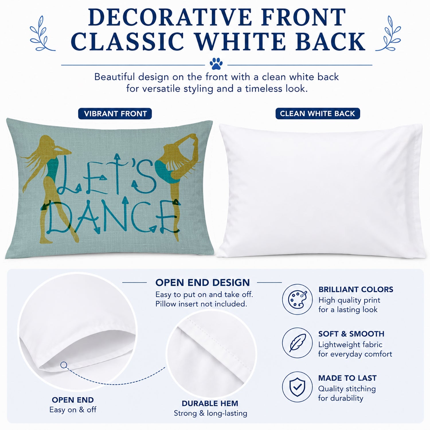 Let's Dance Linen Teal Standard Pillowcase Lightweight Super Soft Easy Care Decorative Artwork Pillowcase, Standard