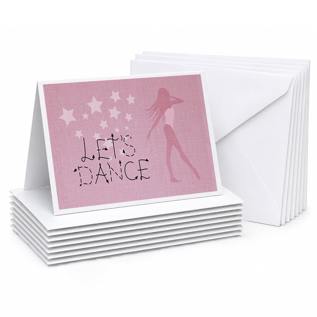Let's Dance Linen Pink Blank Cards and Envelopes Pack of 8 For Thank You Notes, Invitations & Handwritten Messages