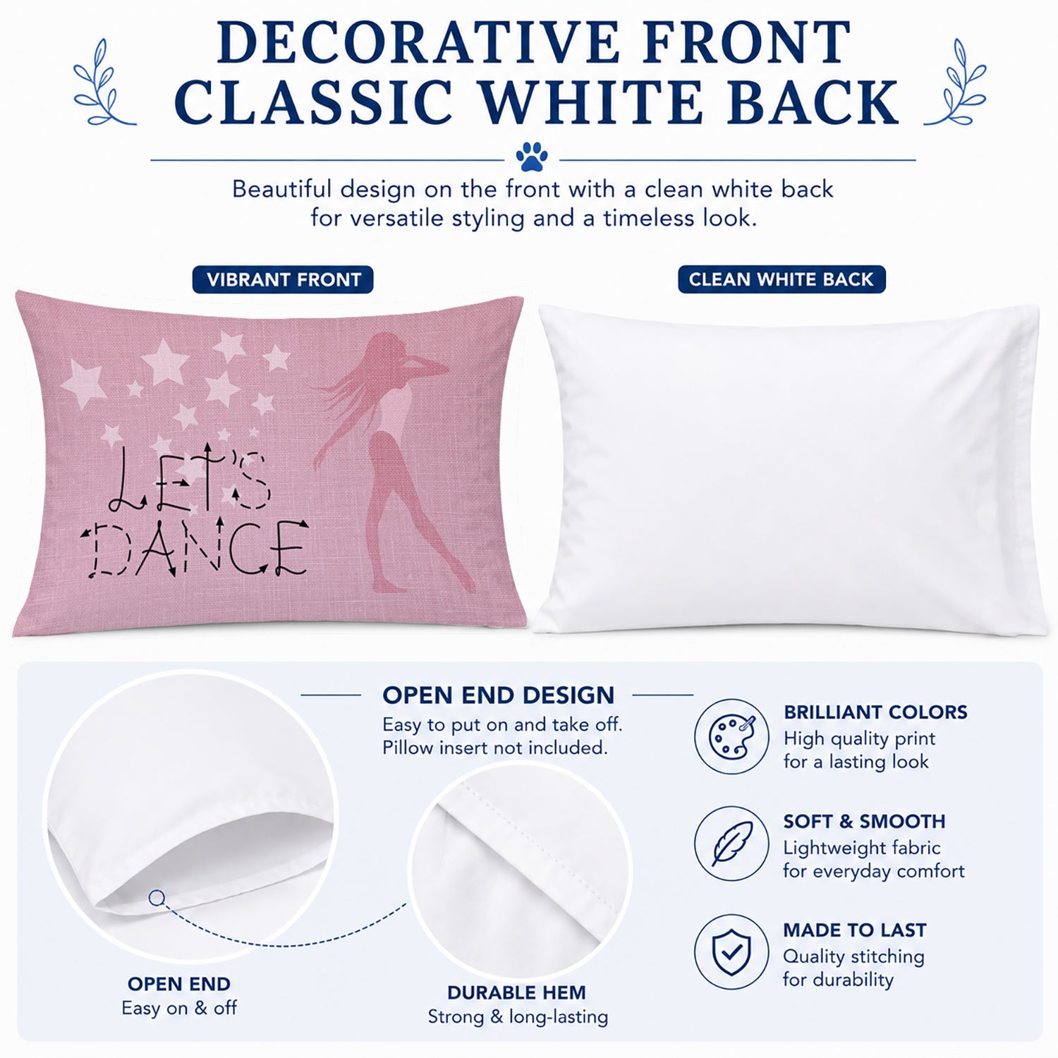 Let's Dance Linen Pink Standard Pillowcase Lightweight Super Soft Easy Care Decorative Artwork Pillowcase, Standard