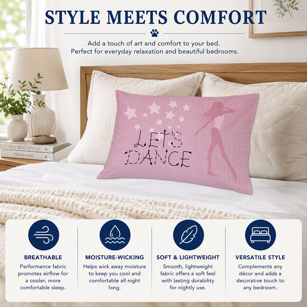 Let's Dance Linen Pink Standard Pillowcase Lightweight Super Soft Easy Care Decorative Artwork Pillowcase, Standard