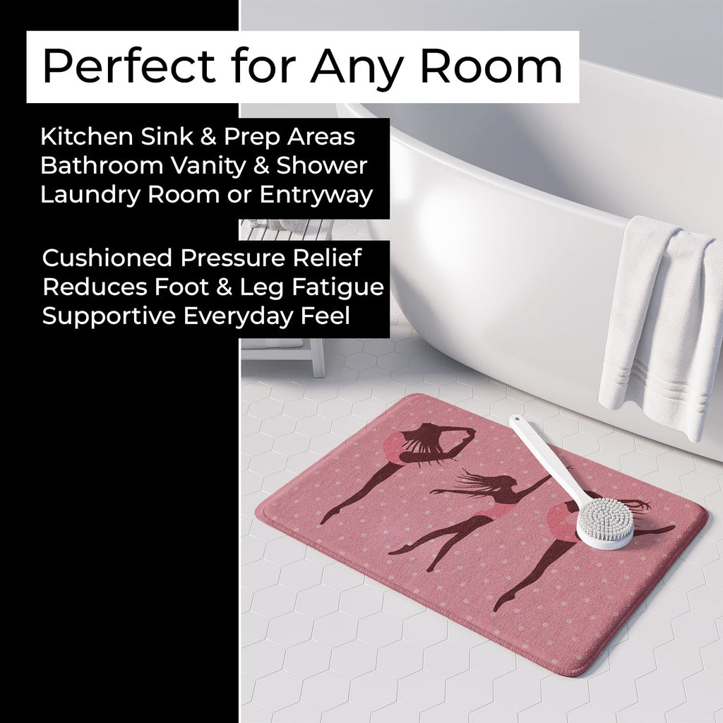 Dancers Linen Pink Polkadots Memory Foam Kitchen Mat Machine Washable Anti-Fatigue Cushion Comfort Bath or Kitchen Rug