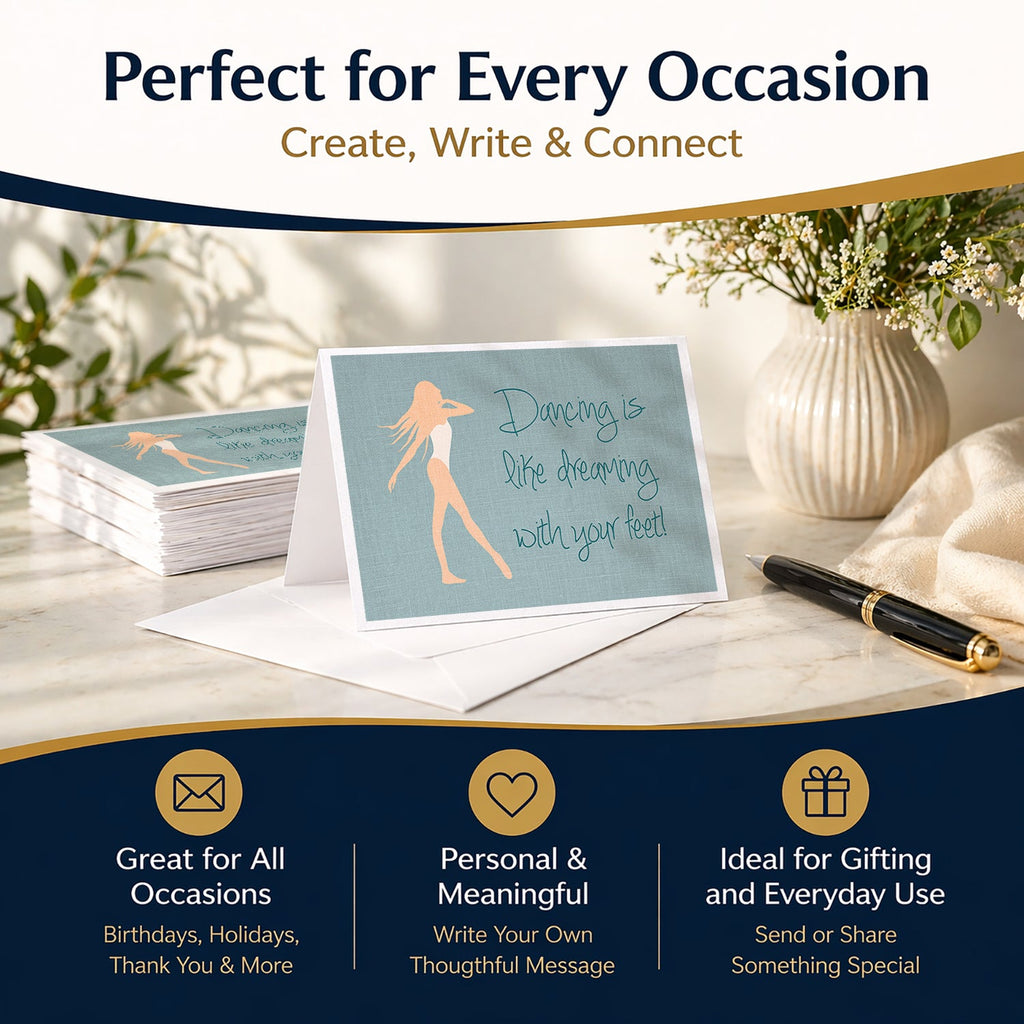 Dancing is Like Dreaming Blank Cards and Envelopes Pack of 8 For Thank You Notes, Invitations & Handwritten Messages