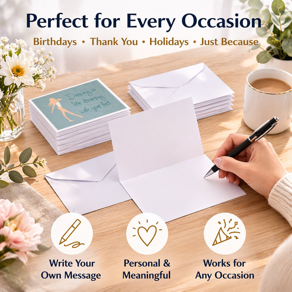 Dancing is Like Dreaming Blank Cards and Envelopes Pack of 8 For Thank You Notes, Invitations & Handwritten Messages