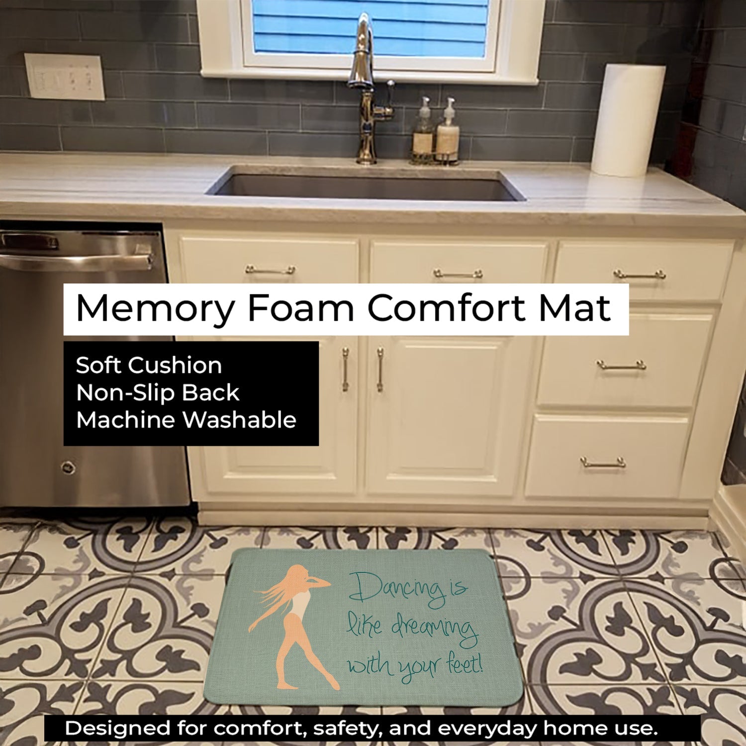 Dancing is Like Dreaming Memory Foam Kitchen Mat Machine Washable Anti-Fatigue Cushion Comfort Bath or Kitchen Rug