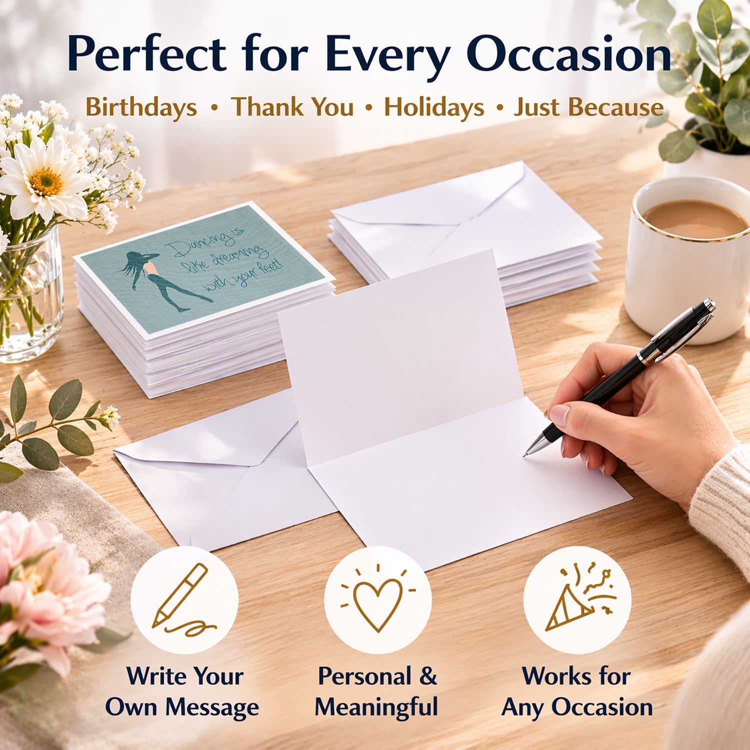 Dancing is Like Dreaming #2 Blank Cards and Envelopes Pack of 8 For Thank You Notes, Invitations & Handwritten Messages