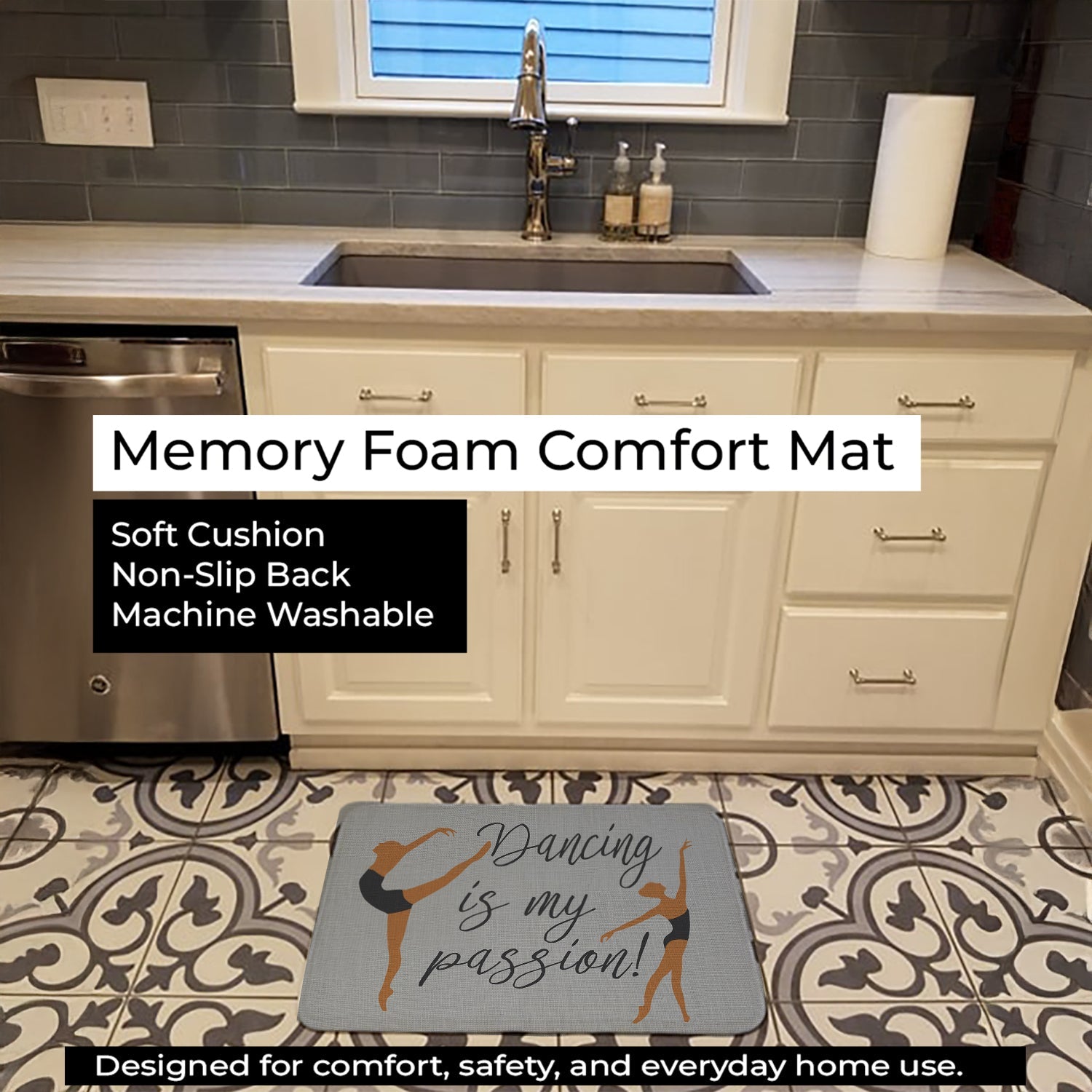 Dancing is My Passion Memory Foam Kitchen Mat Machine Washable Anti-Fatigue Cushion Comfort Bath or Kitchen Rug