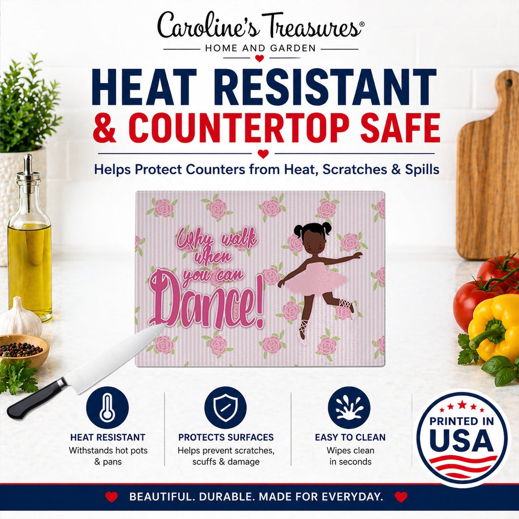 Ballet African American Pigtails Cutting Board Tempered Glass Kitchen Cutting Surface, Heat Resistant Chopping, Non-Slip Feet, Food Prep & Serving