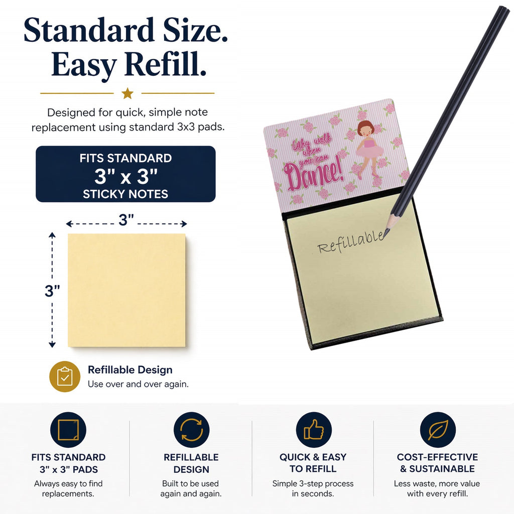 Ballet Red Short Hair Watercolor Sticky Note Holder Refillable Dispenser Desk Accessory 3x3 Pad Gift