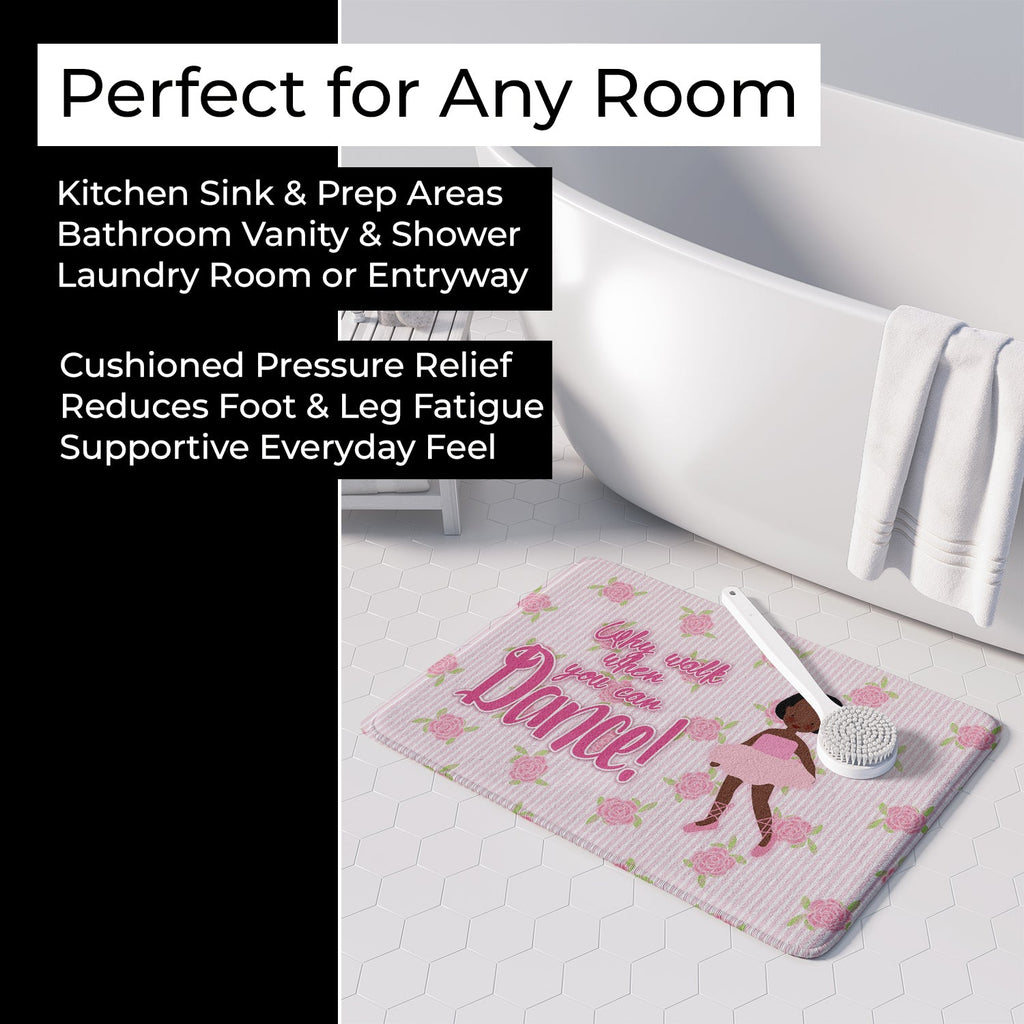 Ballet African American Short Hair Memory Foam Kitchen Mat Machine Washable Anti-Fatigue Cushion Comfort Bath or Kitchen Rug