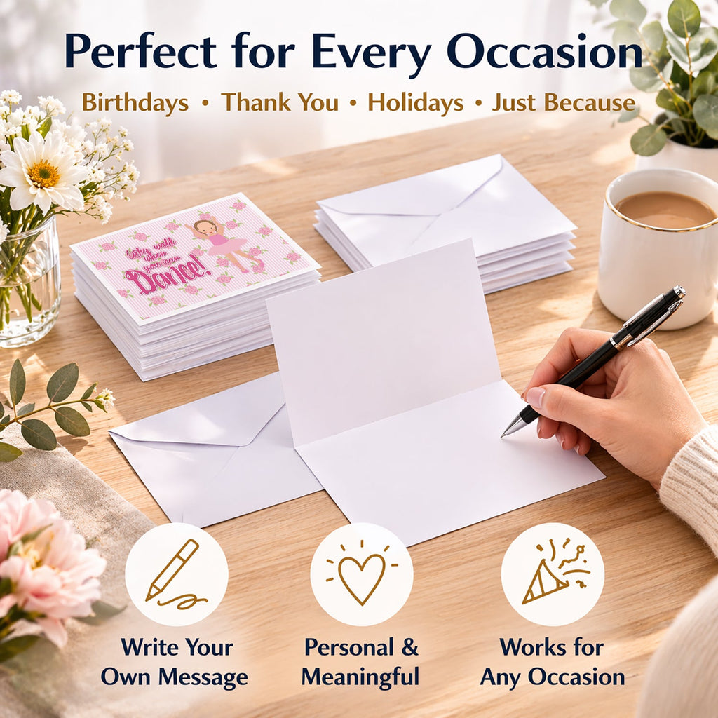 Ballet Brown Short Hair Blank Cards and Envelopes Pack of 8 For Thank You Notes, Invitations & Handwritten Messages