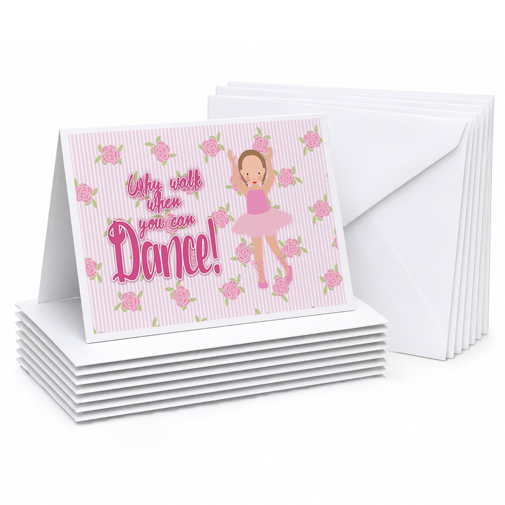 Ballet Brown Short Hair Blank Cards and Envelopes Pack of 8 For Thank You Notes, Invitations & Handwritten Messages