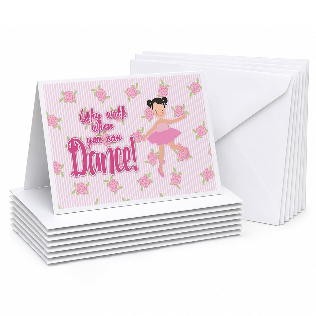 Ballet Pigtails Blank Cards and Envelopes Pack of 8 For Thank You Notes, Invitations & Handwritten Messages