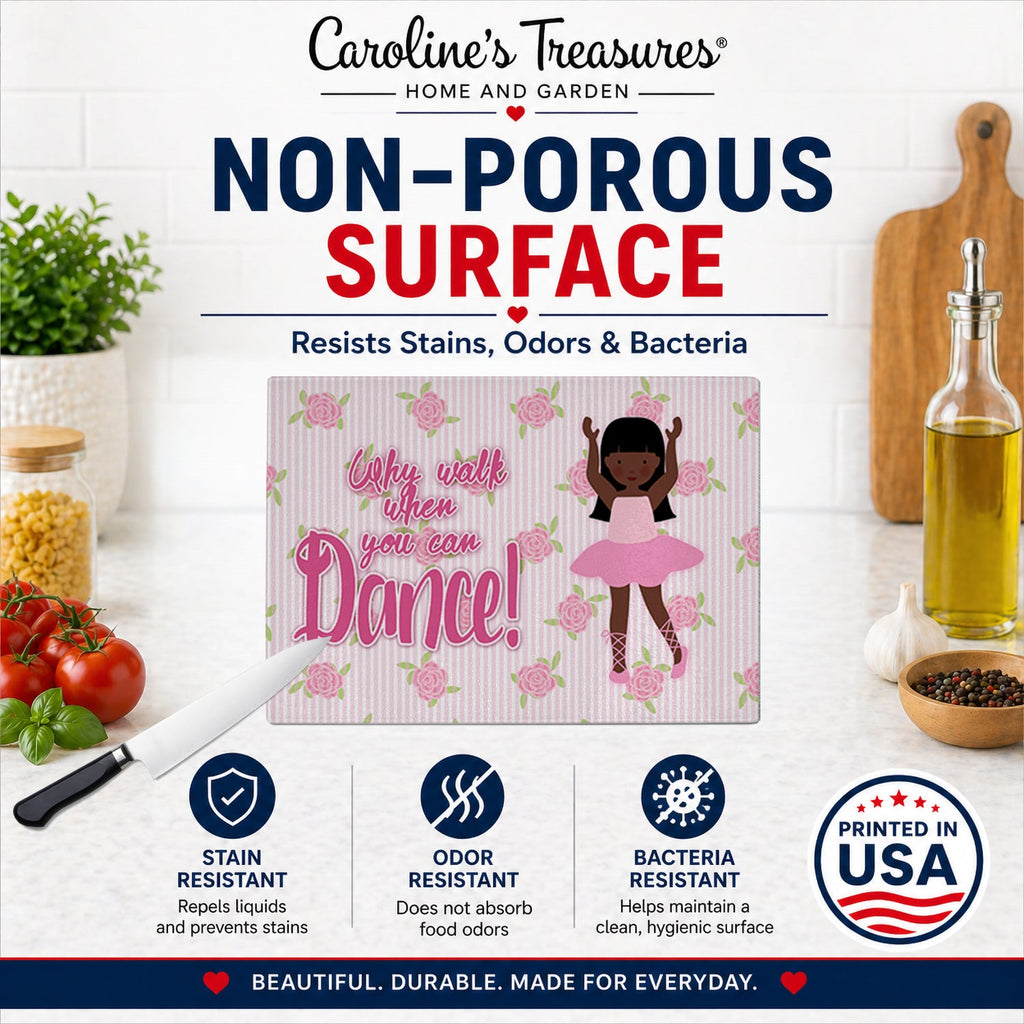 Ballet Long Hair African American Cutting Board Tempered Glass Kitchen Cutting Surface, Heat Resistant Chopping, Non-Slip Feet, Food Prep & Serving
