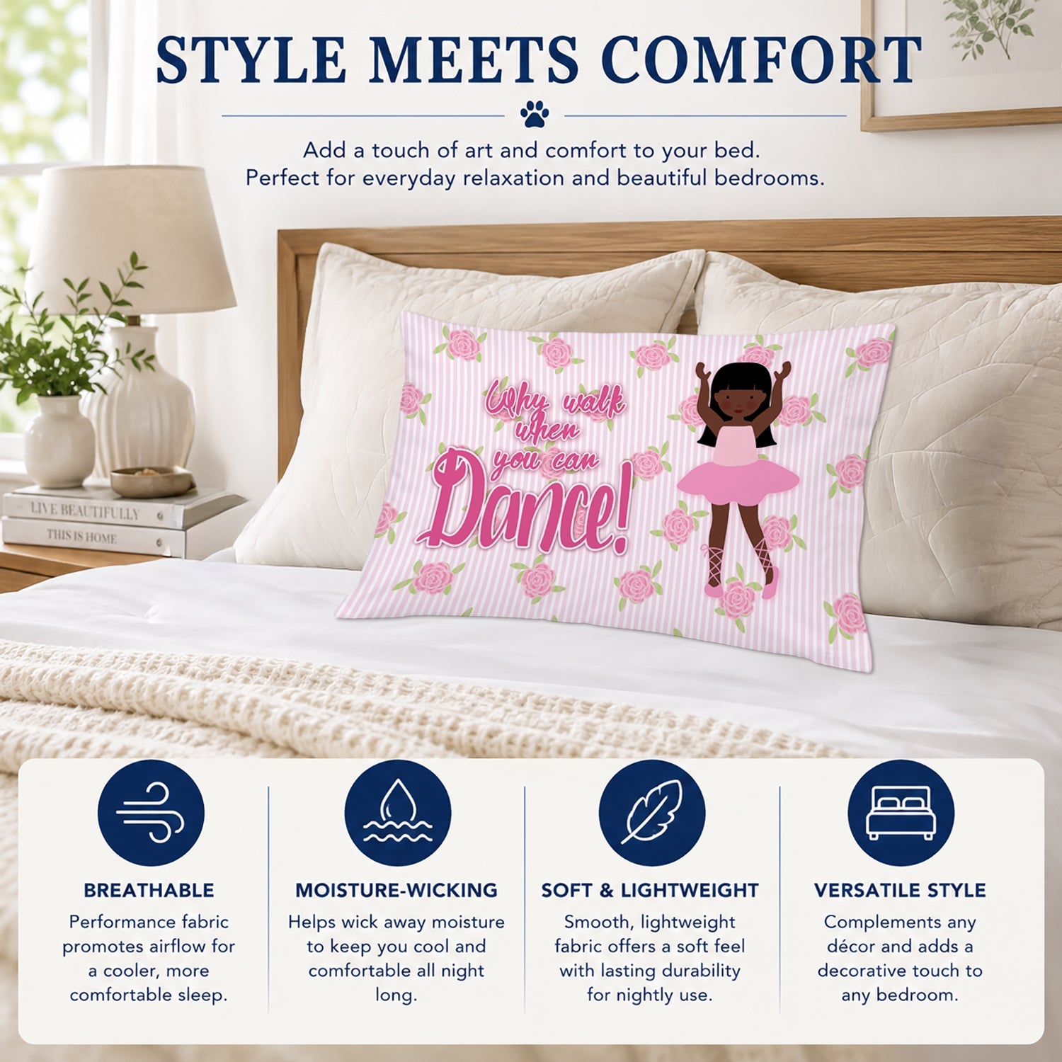 Ballet Long Hair African American Standard Pillowcase Lightweight Super Soft Easy Care Decorative Artwork Pillowcase, Standard