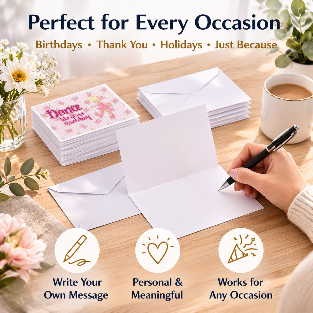 Ballet Dance Blonde Blank Cards and Envelopes Pack of 8 For Thank You Notes, Invitations & Handwritten Messages